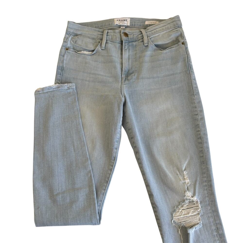 Frame Denim Le High Skinny Light Wash Blue Distressed Skinny Leg Jeans Size 28